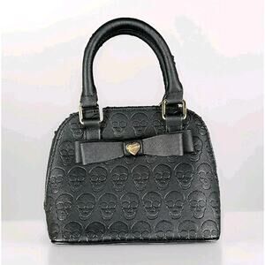 Betsey Johnson Skulltastic Small Satchel Bag Purse-Black Skull Pattern, Black.